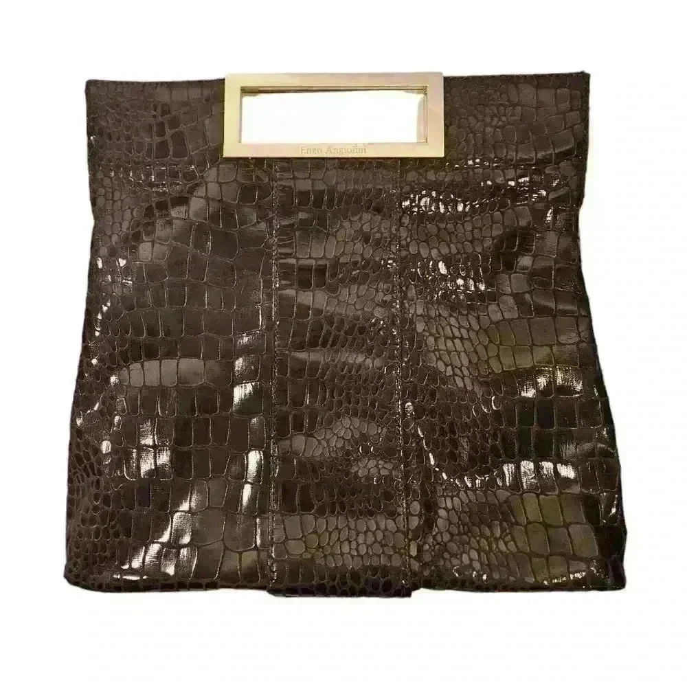 Enzo Angiolini Plum / Black Faux Snakeskin - SUPER SOFT LEATHER - Clutch Handbag